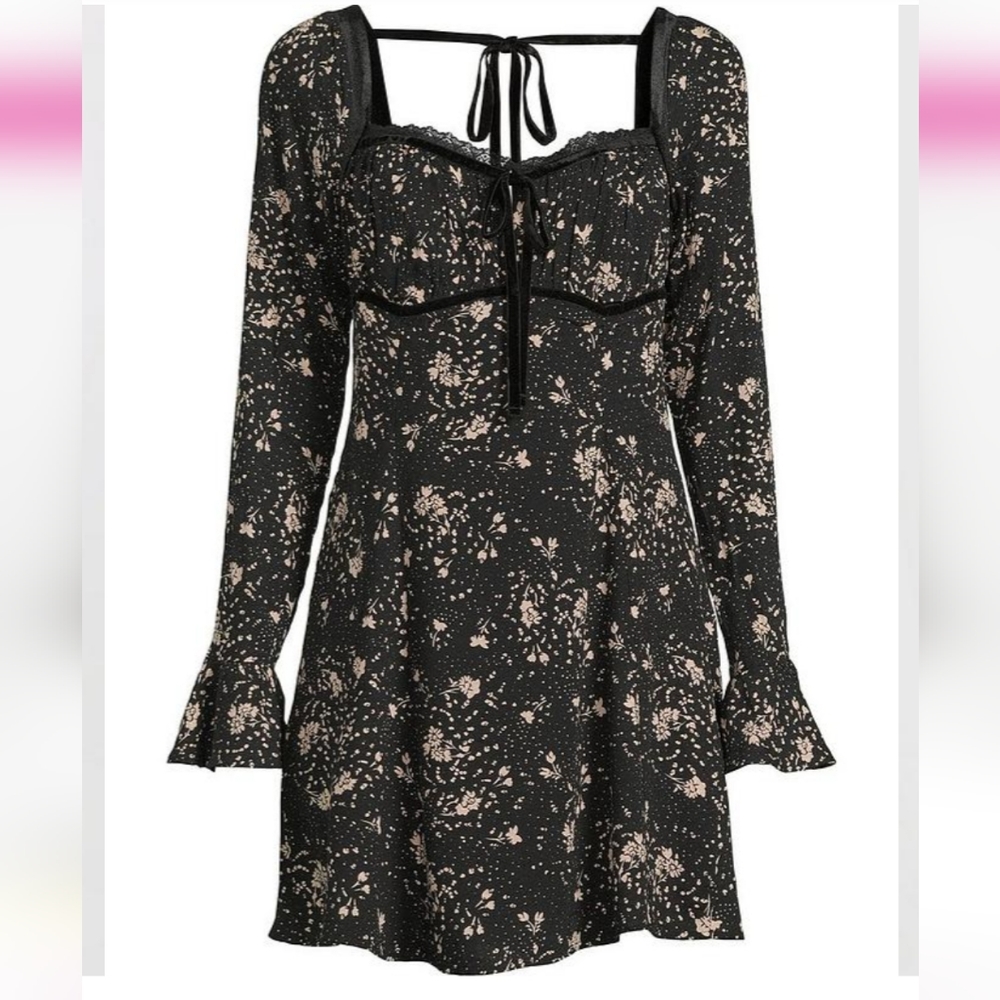 Sale ❗️Free People Tess Mini Dress Black Floral and Velvet Ribbon Size XS - Picture 3 of 6